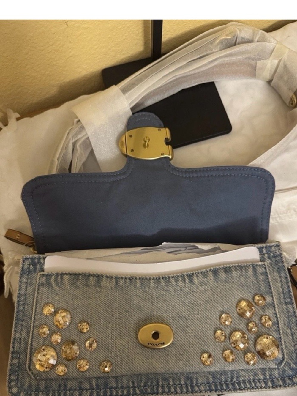 Coach Denim Crystal-Embellished Tabby 26 Bag in Light Blue - Picture 4 of 9